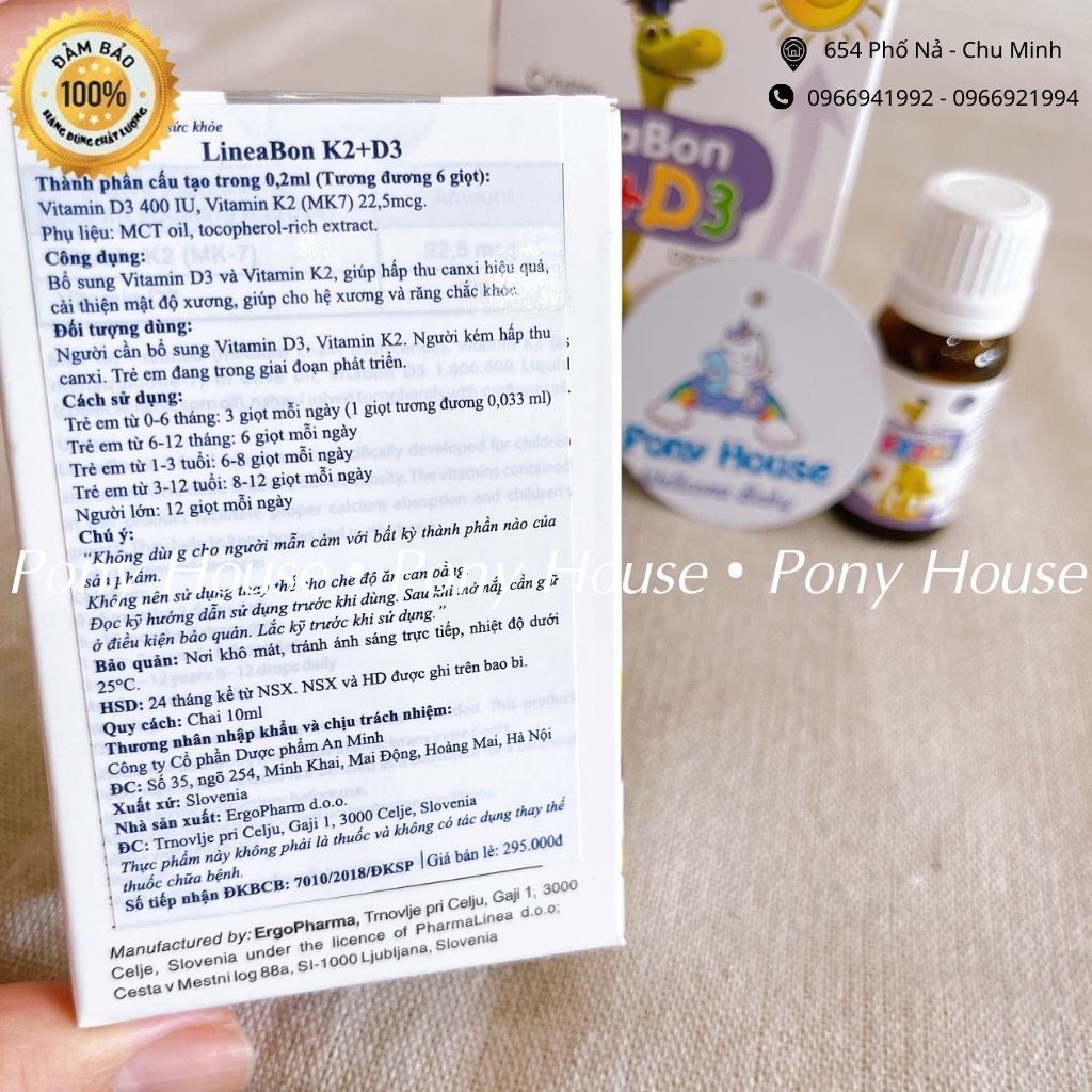 Vitamin D3 K2 Lineabon Drops Chứa MK7 cho bé tăng hấp thu Canxi, chắc khỏe xương, răng Dùng cho bé từ sơ sinh Chính Hãng
