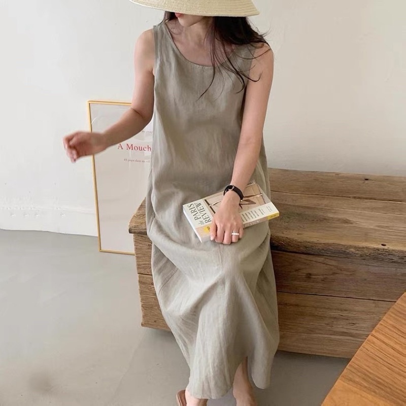 Đầm linen tưng sát nách form basic dáng dài cực xinh