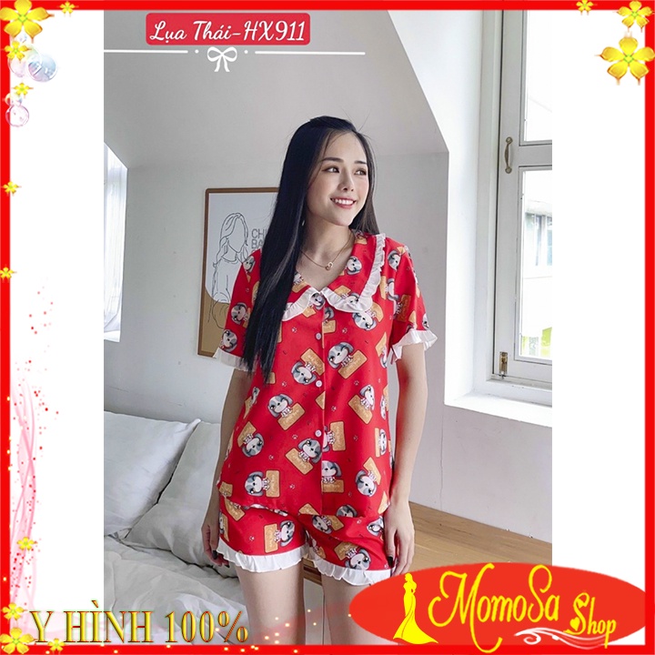 Đồ Bộ Tiểu Thư Pijama Nữ Mặc Nhà Quần Đùi Lụa Thái Cao Cấp Mềm Mịn MOMOSA
