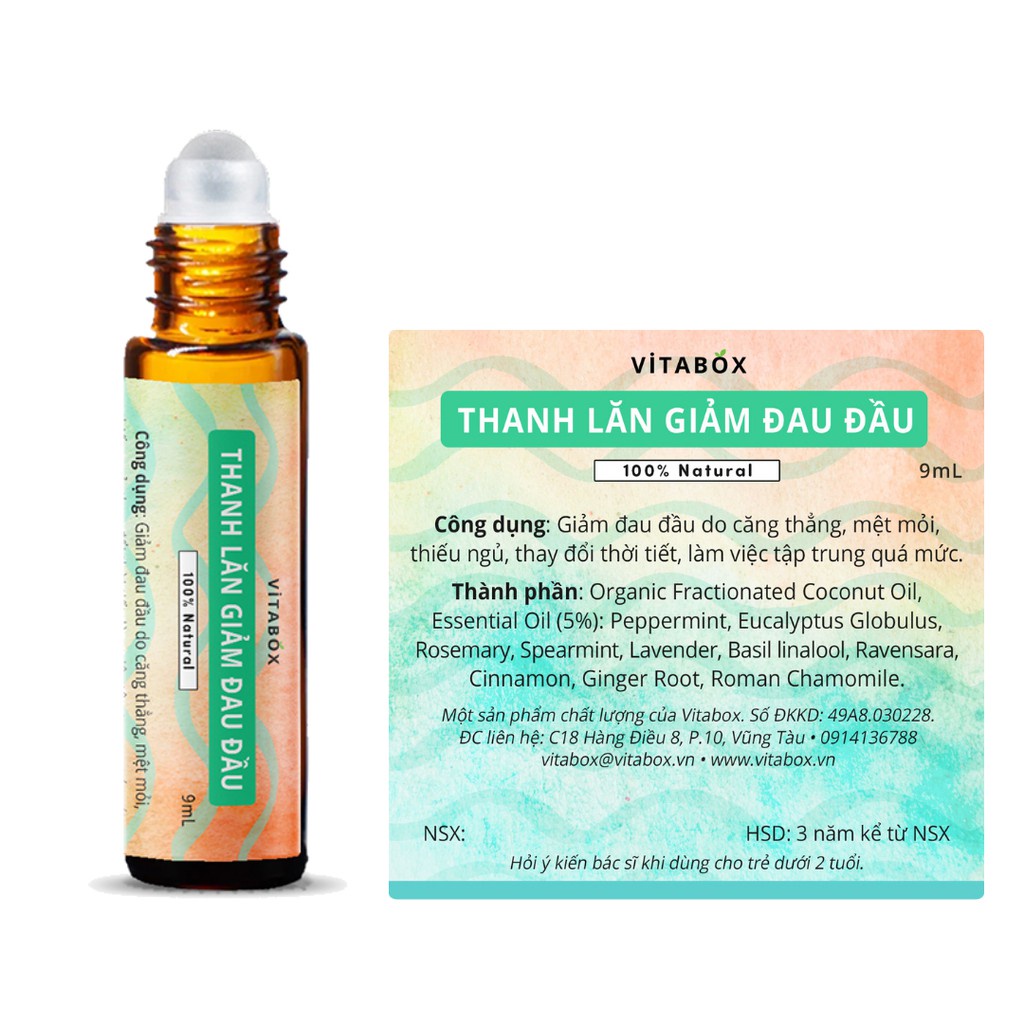 Thanh lăn tinh dầu VITABOX - thoa vết muỗi đốt, giảm nhức đầu, đau bụng, say tàu xe, nghẹt mũi sổ mũi