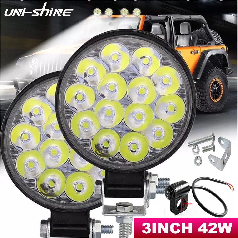 Set 2 Đèn Pha Led 42W 14 Bóng 12/24V Cho Xe Hơi/Xe Tải