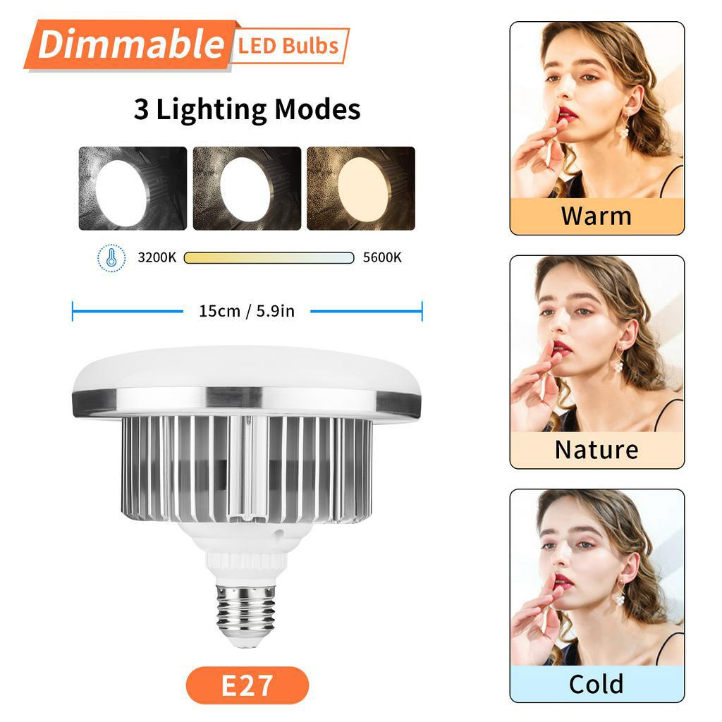 Selens Bóng Đèn LED Chụp Ảnh E27 155W Ba Màu Tùy Chỉnh Nhiệt Độ Kèm Giá Đỡ Tiện Dụng
