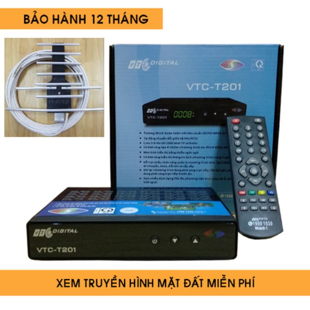 Trọn bộ đầu thu mặt đất VTC T201+ Dàn angten dây 12m- Bảo hành 12 tháng