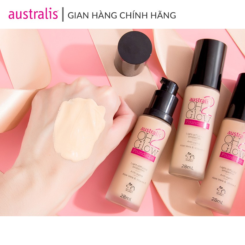 Kem Nền Dạng Lỏng Che Phủ Hoàn Toàn Khuyết Điểm, Bắt Sáng Hoàn Hảo 28ml - Australis Oh 2 Glow Light Diffusing Foundation