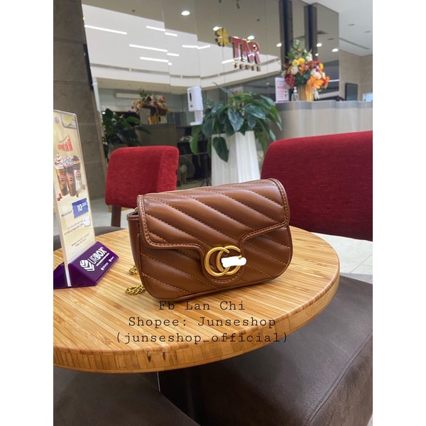 Túi đeo chéo nữ màu nâu tây size 17cm full hộp cực xinh