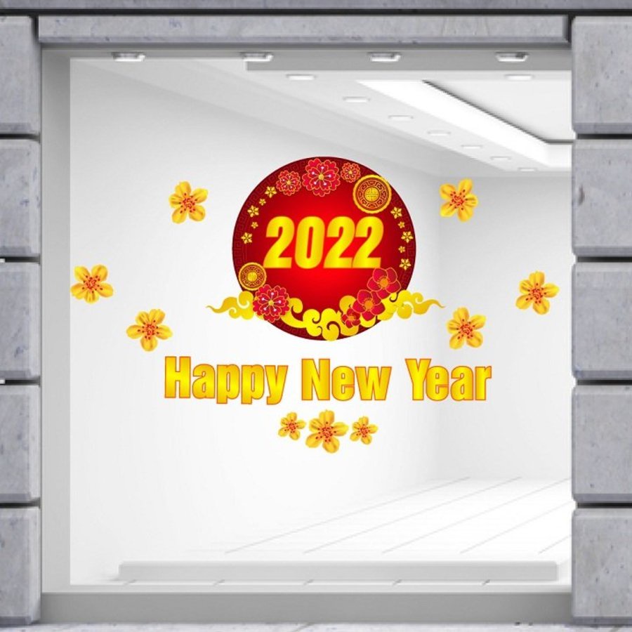 Decal Tết dán kính Lala trang trí cửa kính Happy New Year kèm keo sữa dán dễ dàng tháo dán