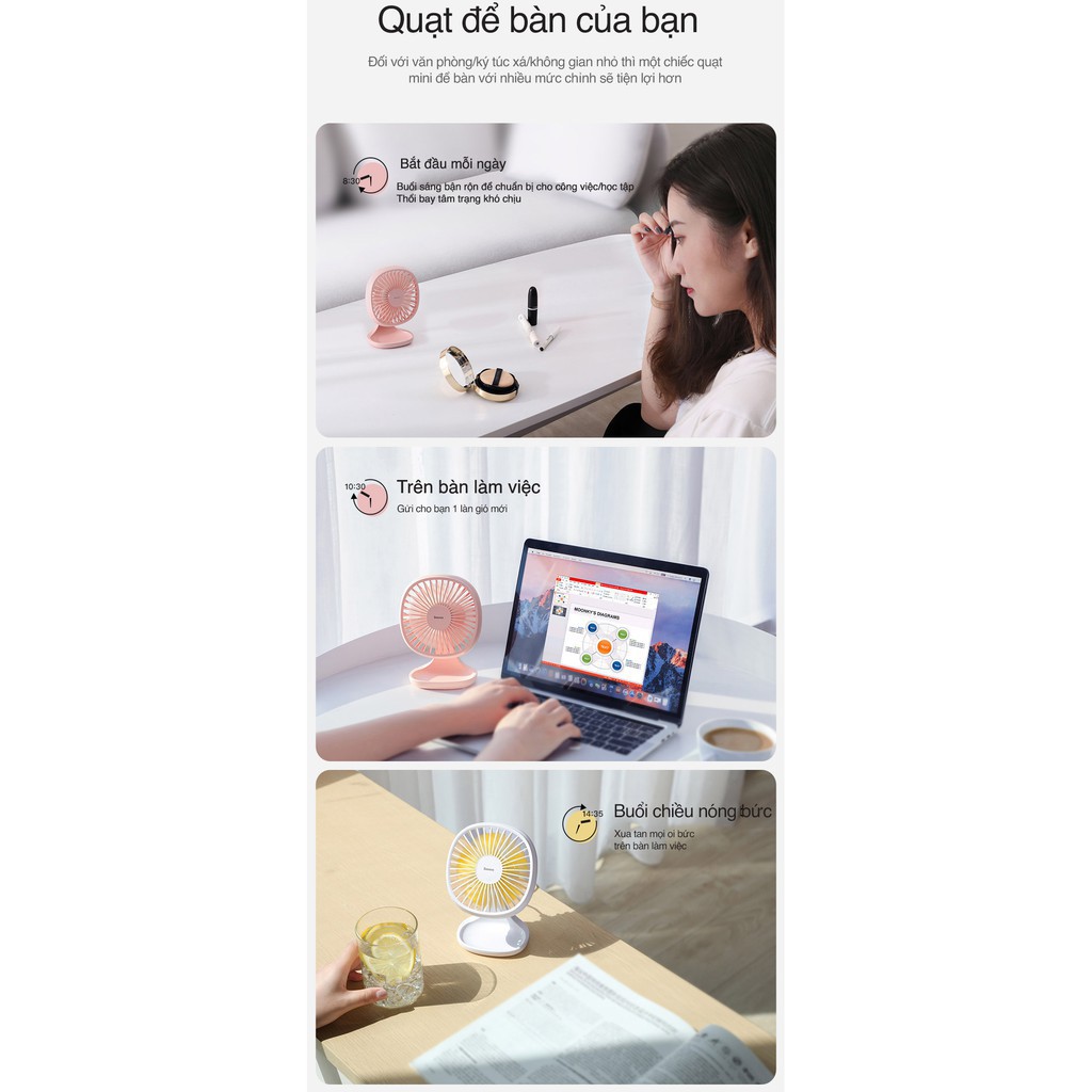 [3 MỨC TỐC ĐỘ] QUẠT BASEUS PUDDING-SHAPED CHÍNH HÃNG - QUẠT MINI ĐỂ BÀN CHỐNG ỒN | BigBuy360 - bigbuy360.vn