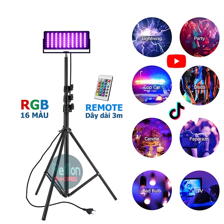 Bộ đèn màu quay phim youtube tiktok livestream RGB 16 có remote và chân đứng 2m
