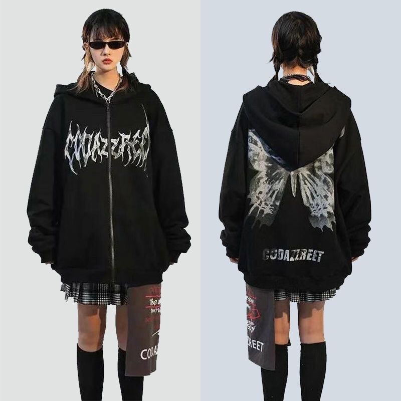 Áo hoodie zip nam nữ Butterfly hoạ tiết Gothic Y2K FOOTMADE