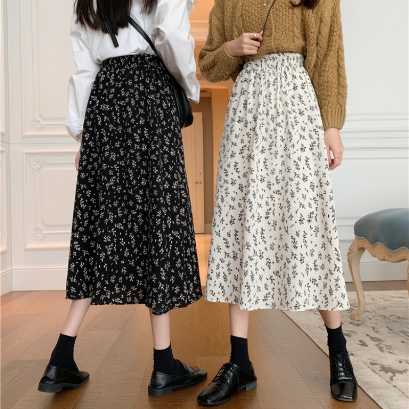 Chân váy dài ulzzang hàn quốc lưng cao 2021, Đầm nữ xòe màu đen trắng hoa nhí vạt đuôi cá cao cấp thời trang hàn quốc | BigBuy360 - bigbuy360.vn