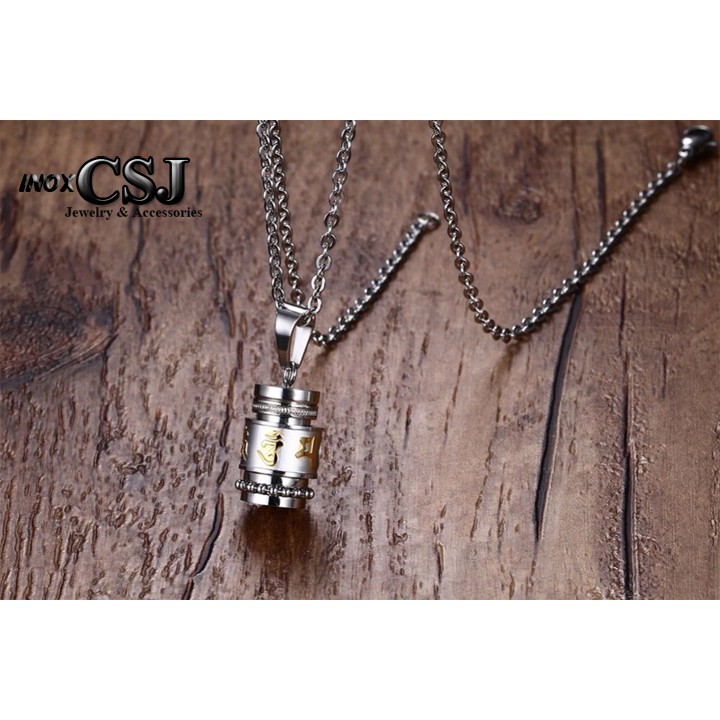 MẶT DÂY CHUYỀN TITAN UM MANI PADME HUM HÌNH TRỤ