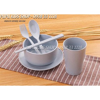 Set Ăn Dặm Lúa Mạch Gồm Đĩa Bát Cốc Thìa Nĩa Đũa Cho Bé