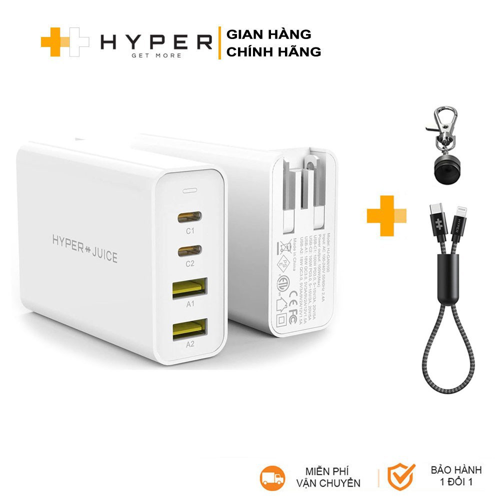 COMBO - Sạc Hyperjuice GAN 100W + Cáp Hyperdrive Keychain 0.2m