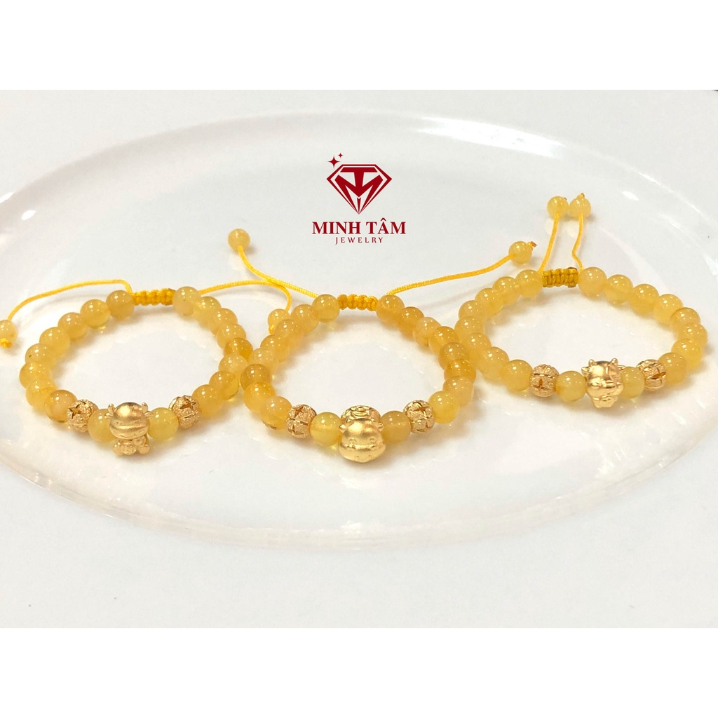 Vòng tay hổ #phách vàng bơ mix con giáp Trâu bạc xi vàng cho bé-Minh Tâm Jewelry