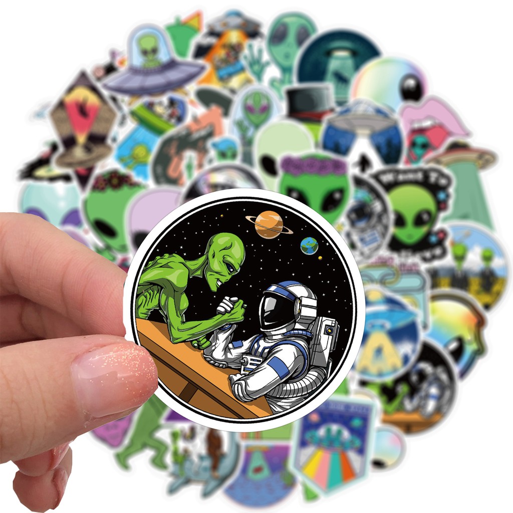 Bộ 50 Sticker Hình Người Ngoài Hành Tinh Và UFO Dán Trang Trí Vali Hành Lý/Máy Tính Xách Tay/Xe Mô Tô/Xe Hơi Thủ Công