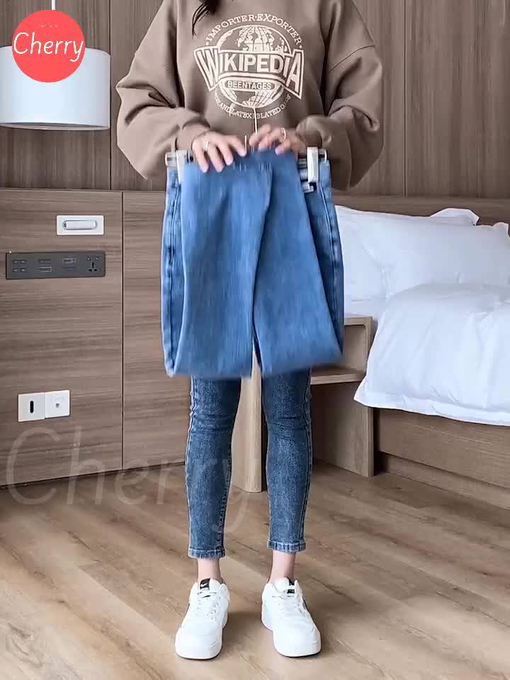 Quần jean nữ ống loe lửng lưng cao co giãn phong cách Hàn Quốc, quần bò nữ ống loe cạp cao chất xịn cao cấp CHERRY T025 | BigBuy360 - bigbuy360.vn