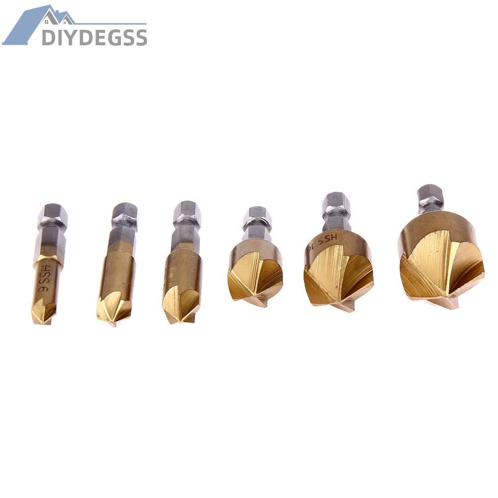 Diydegss2 6pcs/set Metric Woodworking Countersink Drill Bit 90 Degree Steel Wood Dril