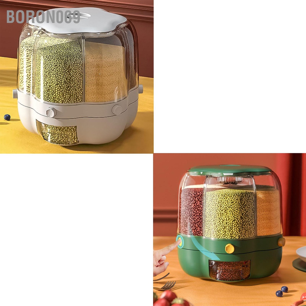 Thùng đựng hạt, ngũ cốc 6 ngăn xoay 360 độ thông minh 6.5kg Boron069