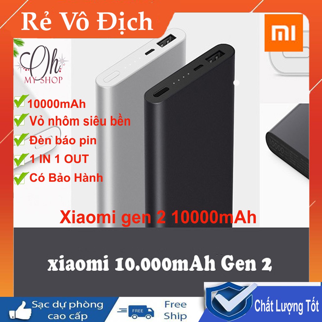 Sạc Dự Phòng - Sạc Dự Phòng Xiaomi Gen 2 10000mAh Chuẩn Dung Lượng