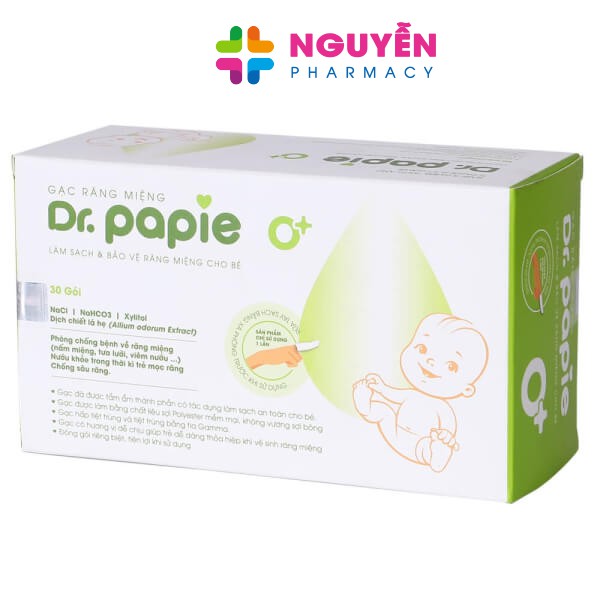 [HÀNG CÔNG TY] Gạc rơ lưỡi Dr. Papie hộp 30 miếng - vệ sinh răng miệng cho bé