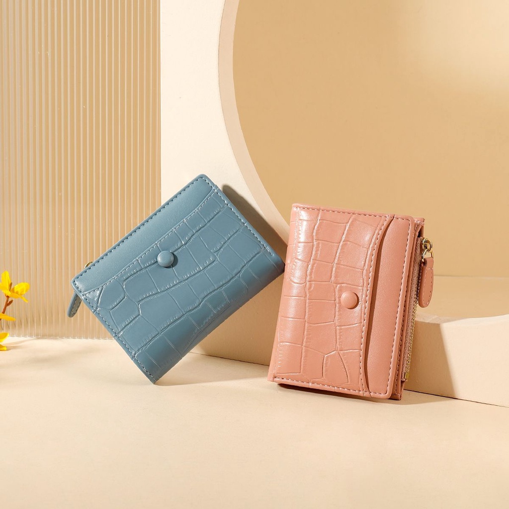 Ví da PU đựng thẻ nhiều ngăn có khóa kéo thời trang cho nữ