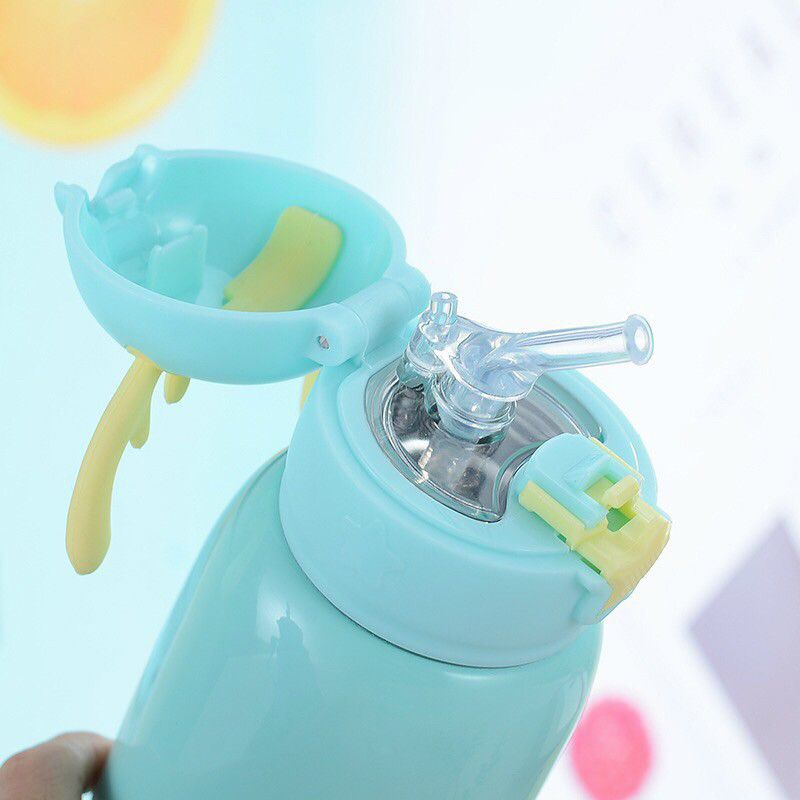 Bình giữ nhiệt 600ml 2 nắp tặng kèm túi đeo có ống hút nước cho bé