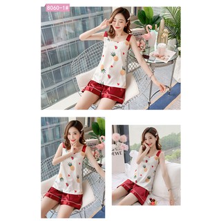 SET BỘ ĐỒ MẶC Ở NHÀ HỌA TIẾT DỄ THƯƠNG CHẤT LỤA BÓNG - Hàng Oder