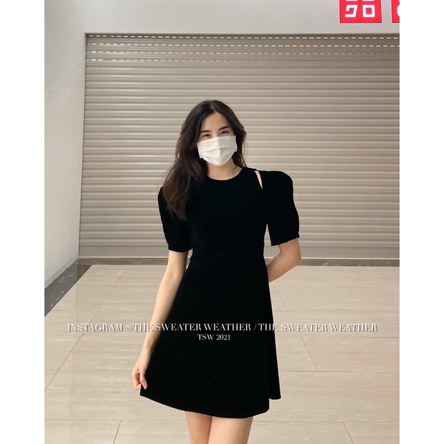 (Ảnh thật) Váy nhung chữ A tay bồng cut out the.sweaterweather TSW | BigBuy360 - bigbuy360.vn