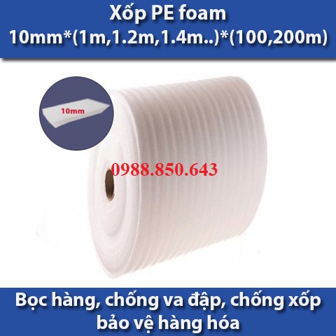 Cuộn Màng Xốp PE Foam dày 1m 2m 3mm 5mm 10mm x 1m Bọc Đóng Hàng, Chống Sốc Va Đập, Chống Nóng, Cách Nhiệt, Lót Sàn Gỗ