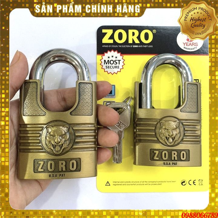 Khóa cao cấp ZORO 6 phân,đầu cọp,chìa muỗng⚡FREE SHIP⚡Công nghệ Mỹ:chống cưa-chống cắt-chống đục-chống cháy-chống nước