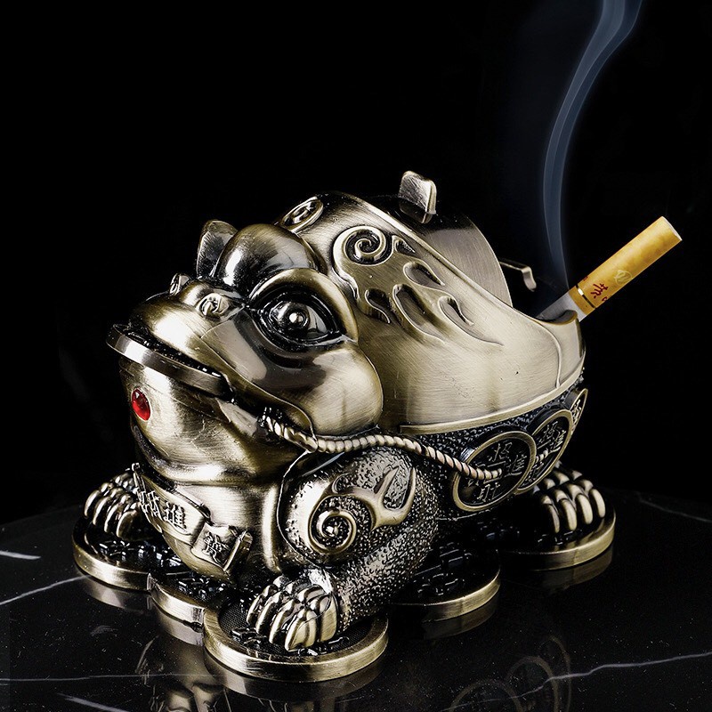 Gạt Tàn Thuốc Lá Hình Con Cóc Có Lắp Đậy -Chất Liệu Hợp Kim Đồng -Họa Tiết Điêu Khắc Nổi -Sang Trọng