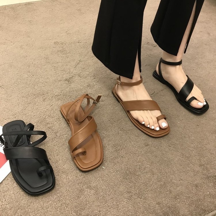 [ Mã 66CBSALE giảm 30K đơn 200K] Sandal Kẻ Nâu Xăng đan Đế Bằng Mũi Vuông Thời Trang Dành Cho Nữ | BigBuy360 - bigbuy360.vn