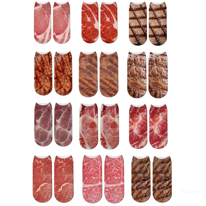 XIXI 1 Đôi Vớ Ngắn In Họa Tiết Thịt 3D Vui Nhộn Dành Cho Nam Nữ