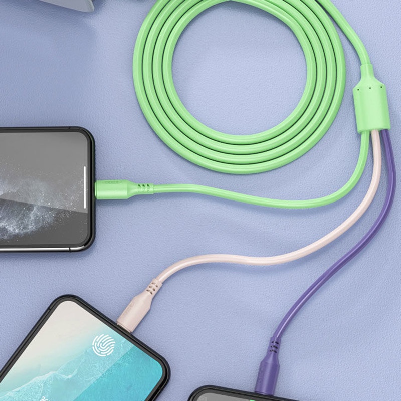 Dây Cáp Sạc Nhanh 3 Trong 1 Bằng Silicon Dành Cho Điện Thoại Di Động