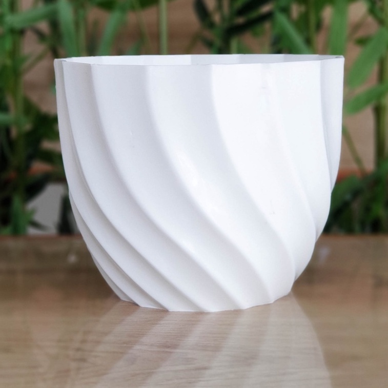 Bộ 02 chậu ốc xoắn màu trắng nhựa siêu dày 17x14cm