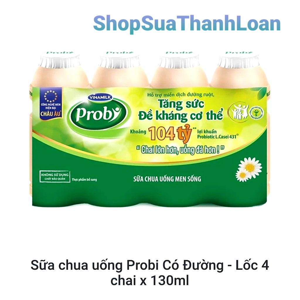 SỮA CHUA UỐNG PROBI CÓ ĐƯỜNG - LỐC 4 CHAI 130ML