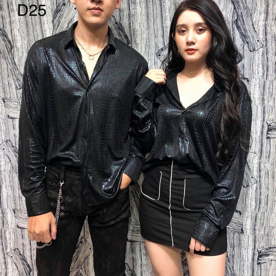 Áo Sơ Mi Nam Nữ Đồ Đôi Dài Tay Đen Kiểu chuyên áo cặp D36 | BigBuy360 - bigbuy360.vn