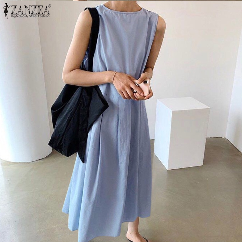 Đầm dài ZANZEA không tay cổ chữ V thời trang cho nữ