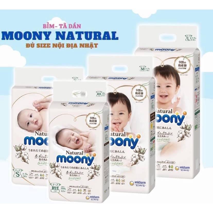 Bỉm Moony Natural Moony Natural Nội Địa Chính Hãng - Bỉm Moony Dán/Quần Đủ Size NB63/S58/M48/L36/XL32