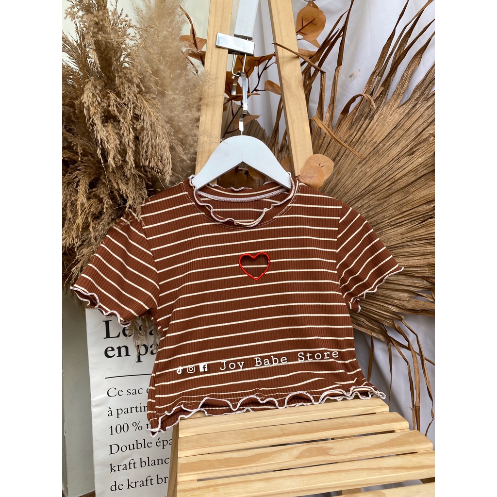 Áo croptop kiểu sọc ngang khoét tim JOY BABE form ôm 💕thun gân xịn co giãn 4 chiều,áo crop top kieu tay ngắn CRON 36 -5F