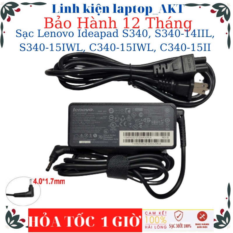 Sạc Laptop Lenovo Ideapad S340, S340-14IIL, S340-15IWL, C340-15IWL, C340-15II-Sạc 20V-2.25A/3.25A-45W/65W chân 4.0*1.7mm
