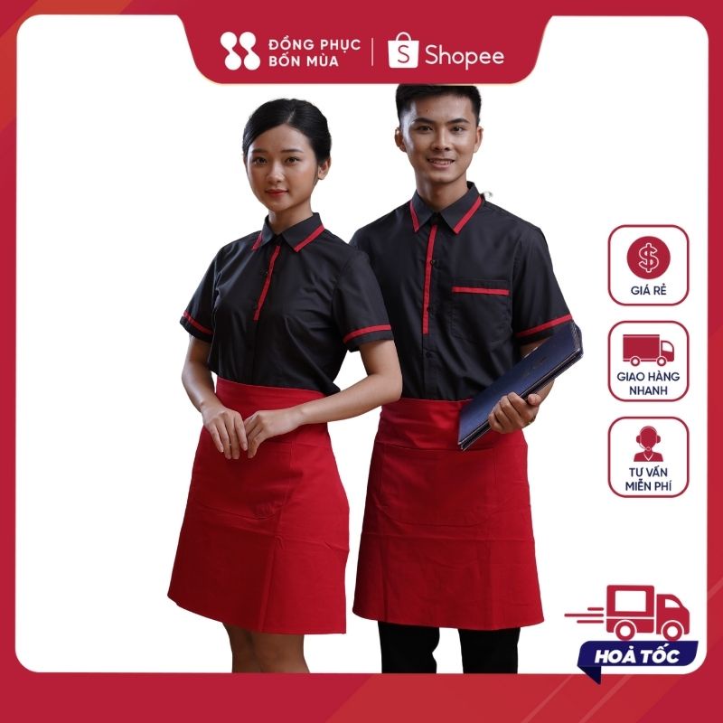 [Hàng loại 1] Tạp dề NGắn phục vụ Tạp dề phục vụ nhiều túi Tạp dề đồng phục Tạp dề nhân viên sẵn hàng TD-Nửa-D