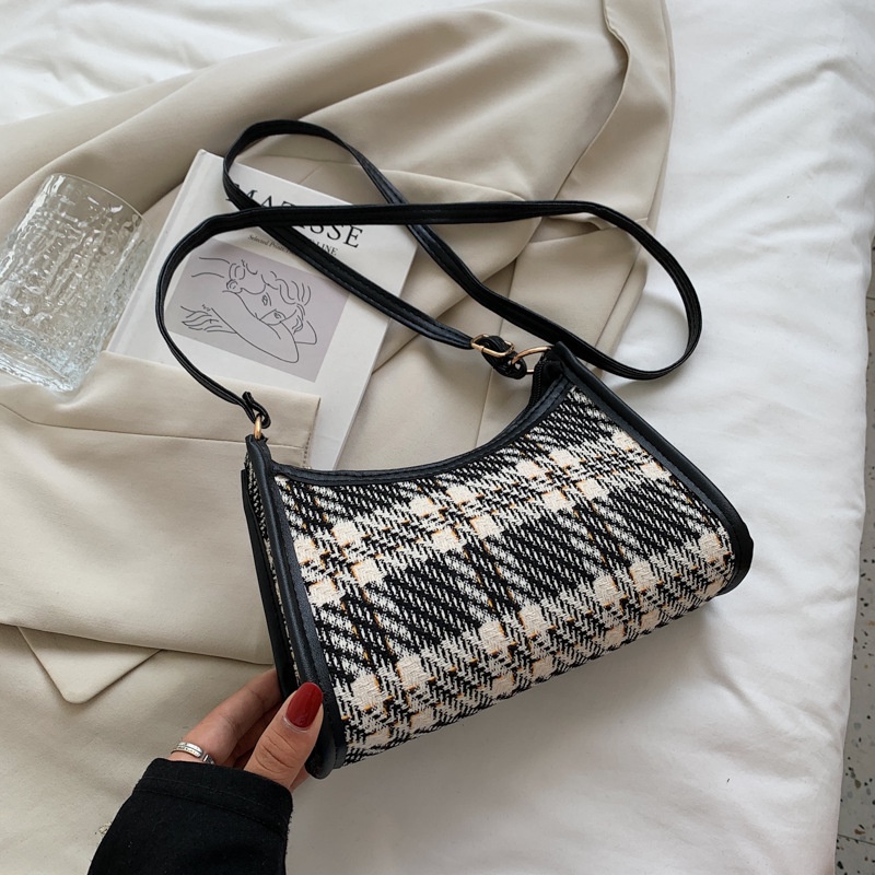 Túi xách đeo vai bằng vải bạt sức chứa lớn họa tiết kẻ sọc mùa thu mới cho nữ 2021