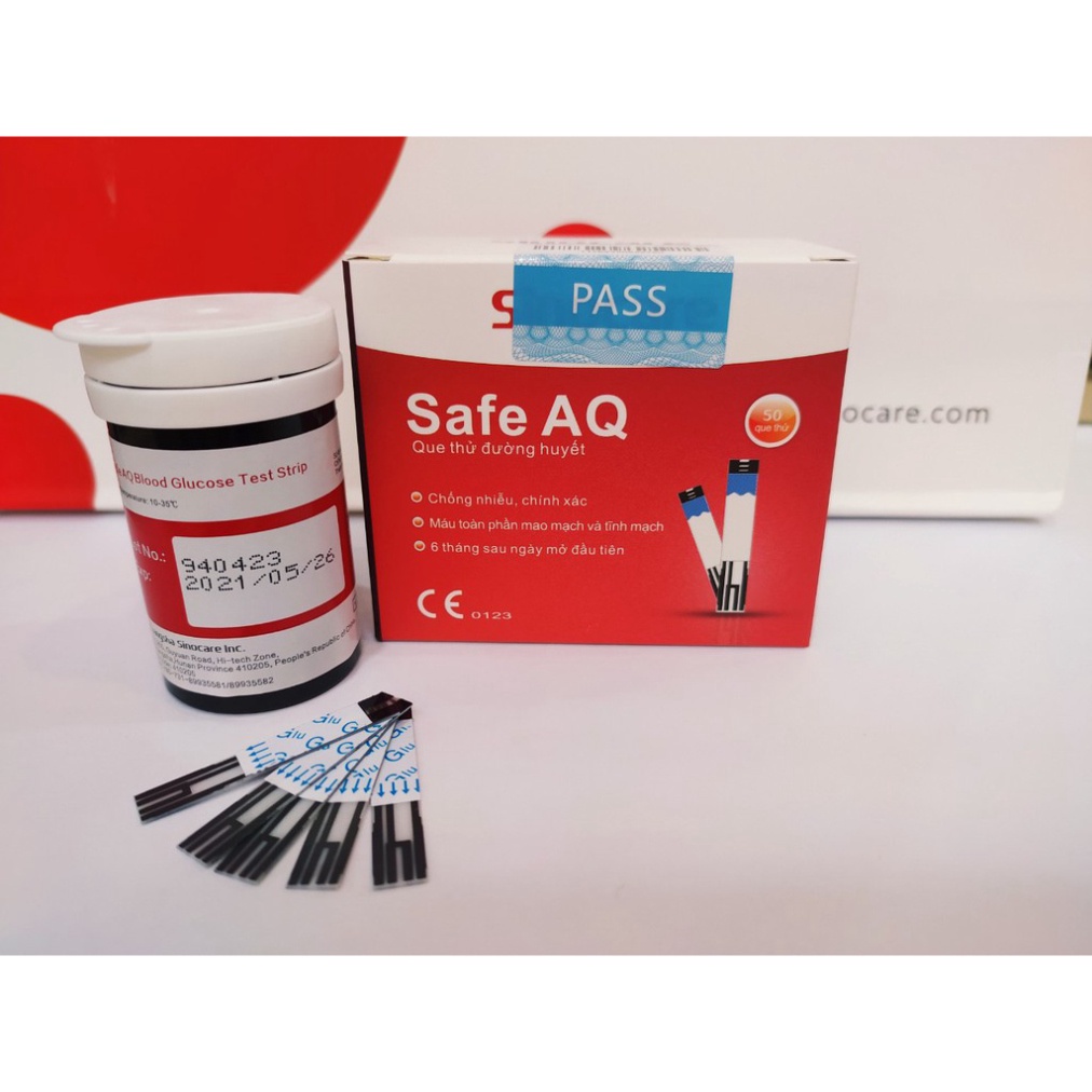 [SIEU SALE] * Que Thử Đường Huyết Safe AQ Smart Chính Hãng Sinocare Hộp 50 Que Tặng Kèm 50 Kim