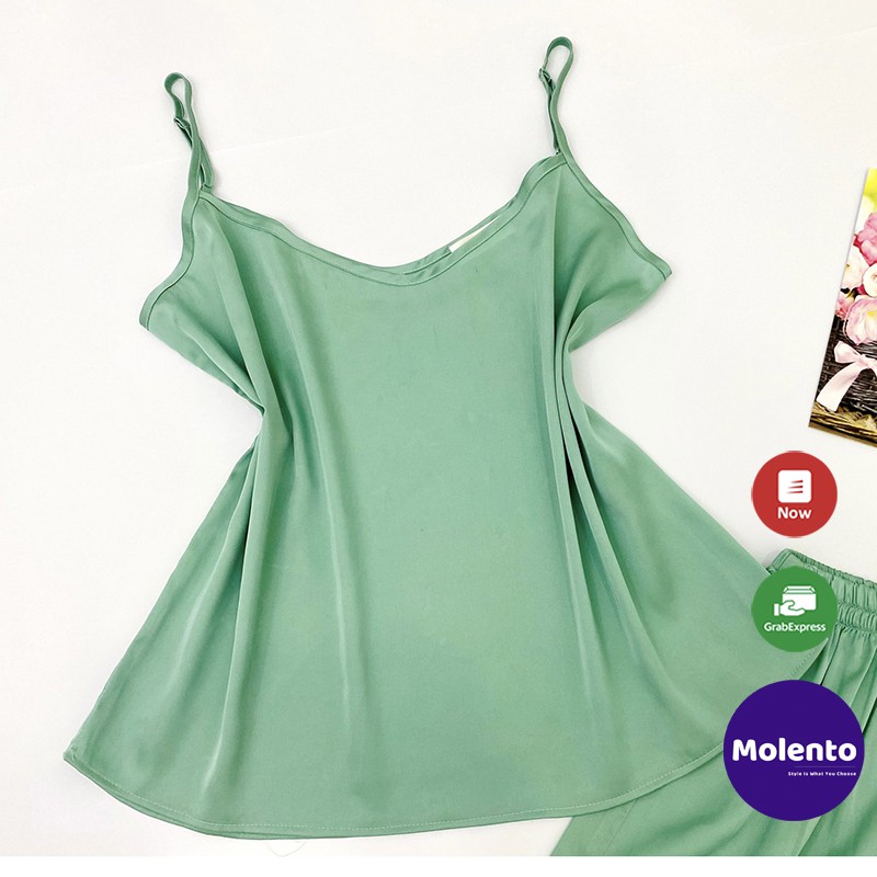 Bộ lụa 2 dây cao cấp, đồ ngủ lụa đùi mặc nhà dây áo tùy chỉnh nhẹ nhàng thoải mái MOLENTO - X36 | BigBuy360 - bigbuy360.vn