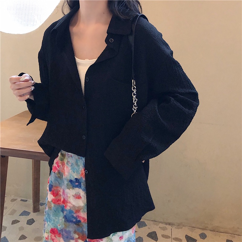 SUXI Áo Sơ Mi Tay Dài Thiết Kế Màu Trơn Phong Cách Retro Dành Cho Nữ