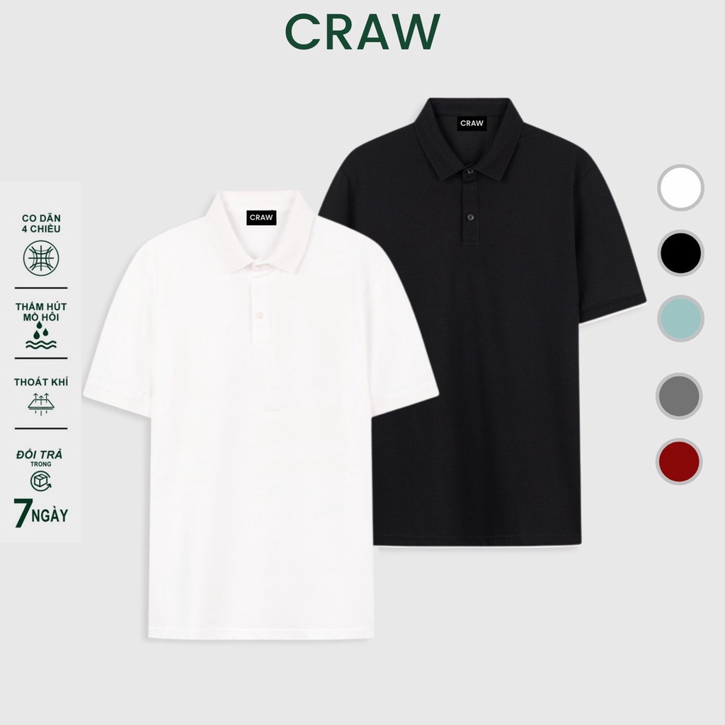 Áo thun Polo Craw Unisex vải cá sấu mè co dãn 4 chiều dày dặn form gerular fit - PL MÈ