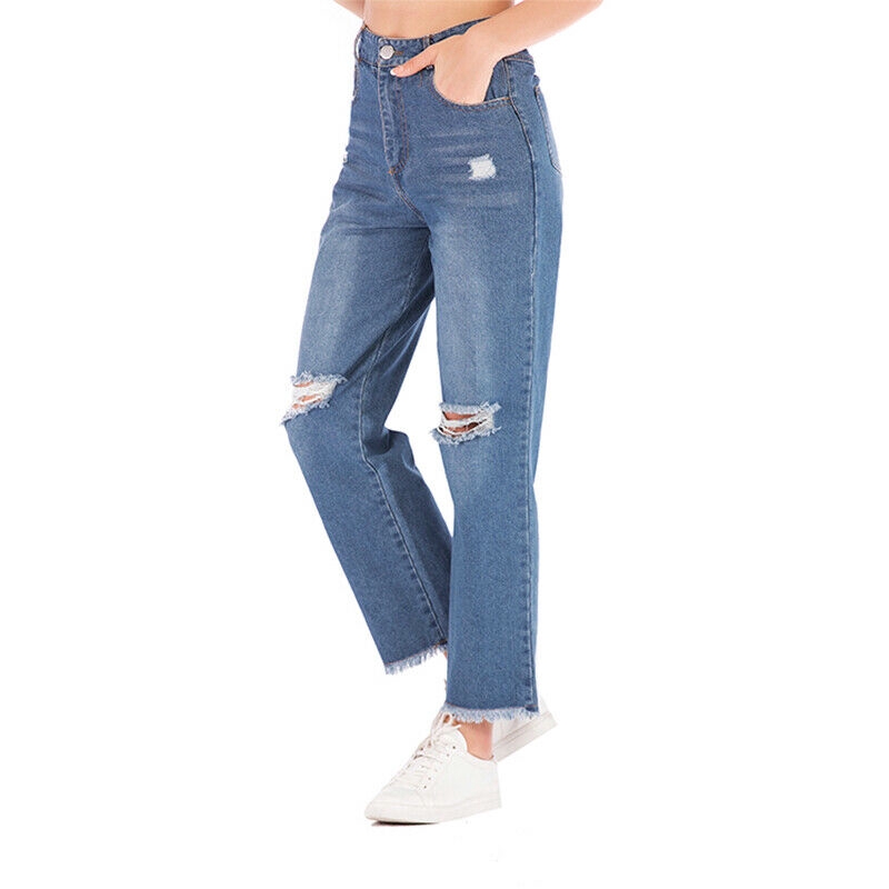 Quần jeans nữ lưng cao xẻ rách size lớn