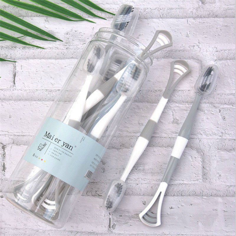 Hộp 8 bàn chải đánh răng cao cấp có dụng cụ cạo lưỡi