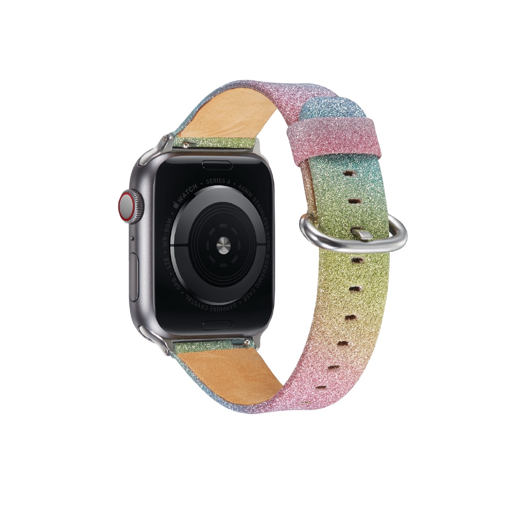 Dây đeo thay thế bằng da phủ kim tuyến lấp lánh kích thước 38mm 40mm 42mm 44mm cho Apple Watch